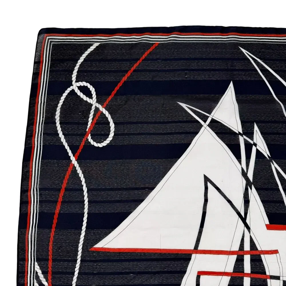 Gim Renoir Nautical Sailboat Scarf Navy Red White Vintage 1970s 80s Square